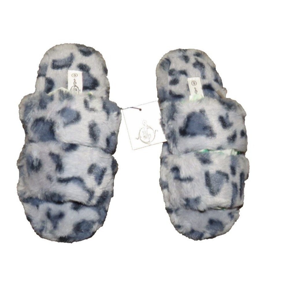 Sole Mates Women's Blue Leopard Plush Slippers Size 6